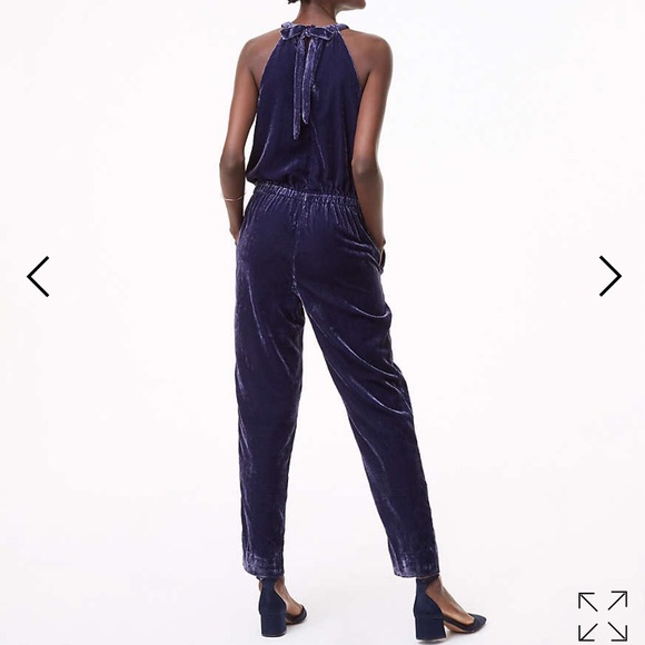 LOFT Blue Velvet Jumpsuit - Picture 2 of 3